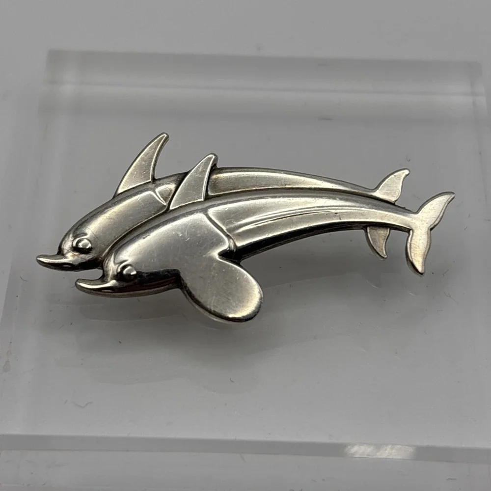 Vintage Georg Jenson Denmark Sterling Silver Dolphin‎ Pair Brooch 5g #317